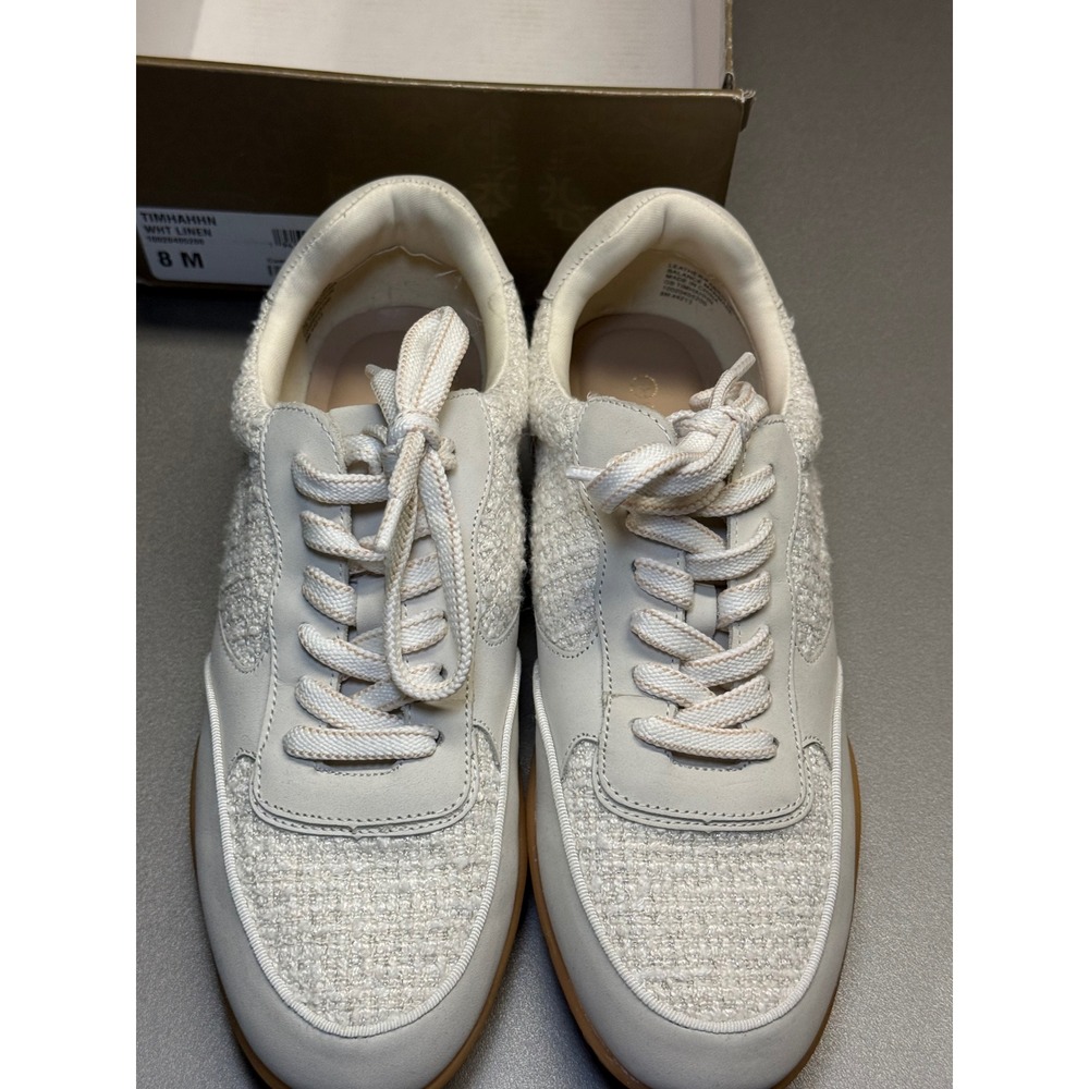 Giani Bernini Timhahhn White Linen Tweed Leather Sneakers Womens 8M Gum Sole